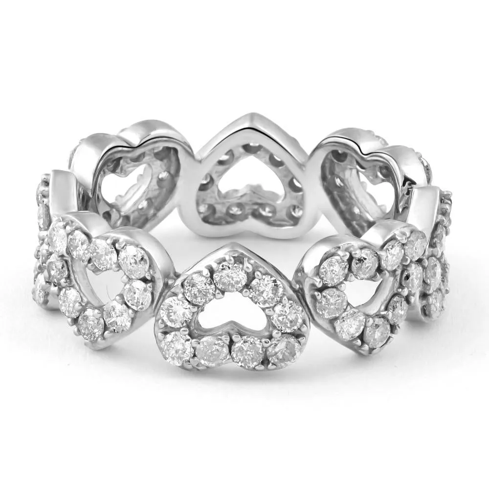 1 1/2Ct Diamond Heart Shaped Eternity Ring in White, Yellow, or Rose Gold