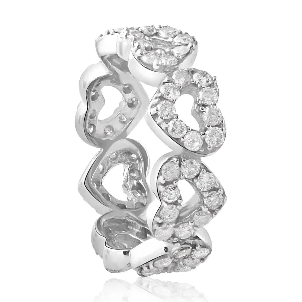 1 1/2Ct Diamond Heart Shaped Eternity Ring in White, Yellow, or Rose Gold