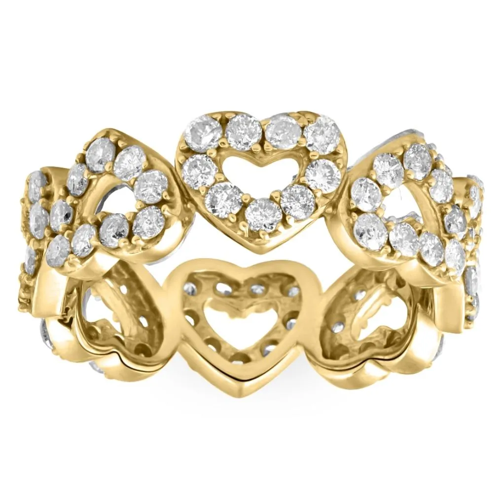 1 1/2Ct Diamond Heart Shaped Eternity Ring in White, Yellow, or Rose Gold