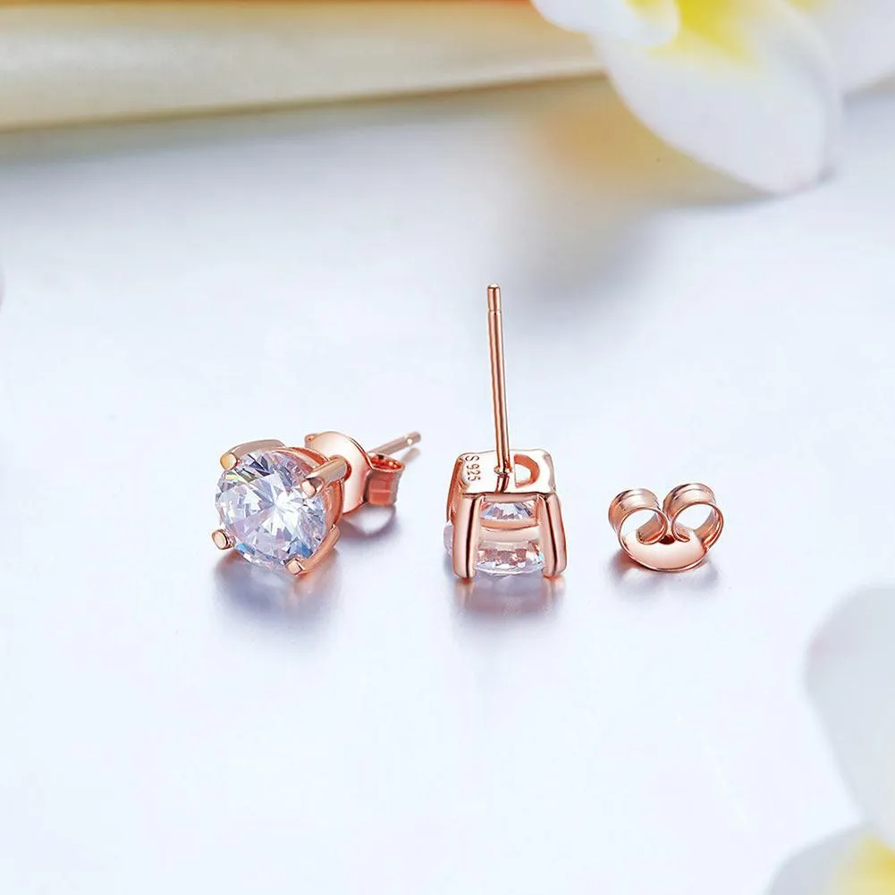 1 Carat Created Zirconia Stud Earrings 925 Sterling Silver Rose Gold Plated  MXFE8151