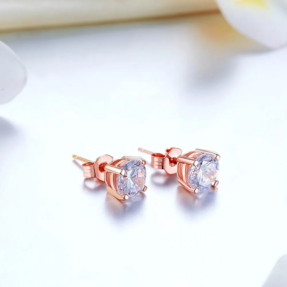 1 Carat Created Zirconia Stud Earrings 925 Sterling Silver Rose Gold Plated  MXFE8151