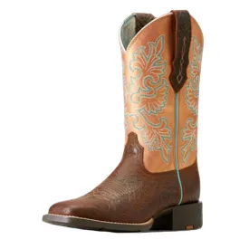 10047039 Ariat Women's Round Up Wide Square Toe StretchFit Western Boot - Toasted Blanket Emboss