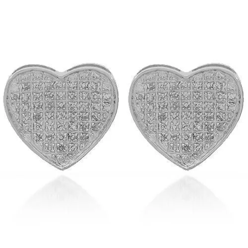 10K Solid White Gold Womens Diamond Heart Stud Earrings 0.32 Ctw