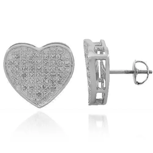 10K Solid White Gold Womens Diamond Heart Stud Earrings 0.32 Ctw