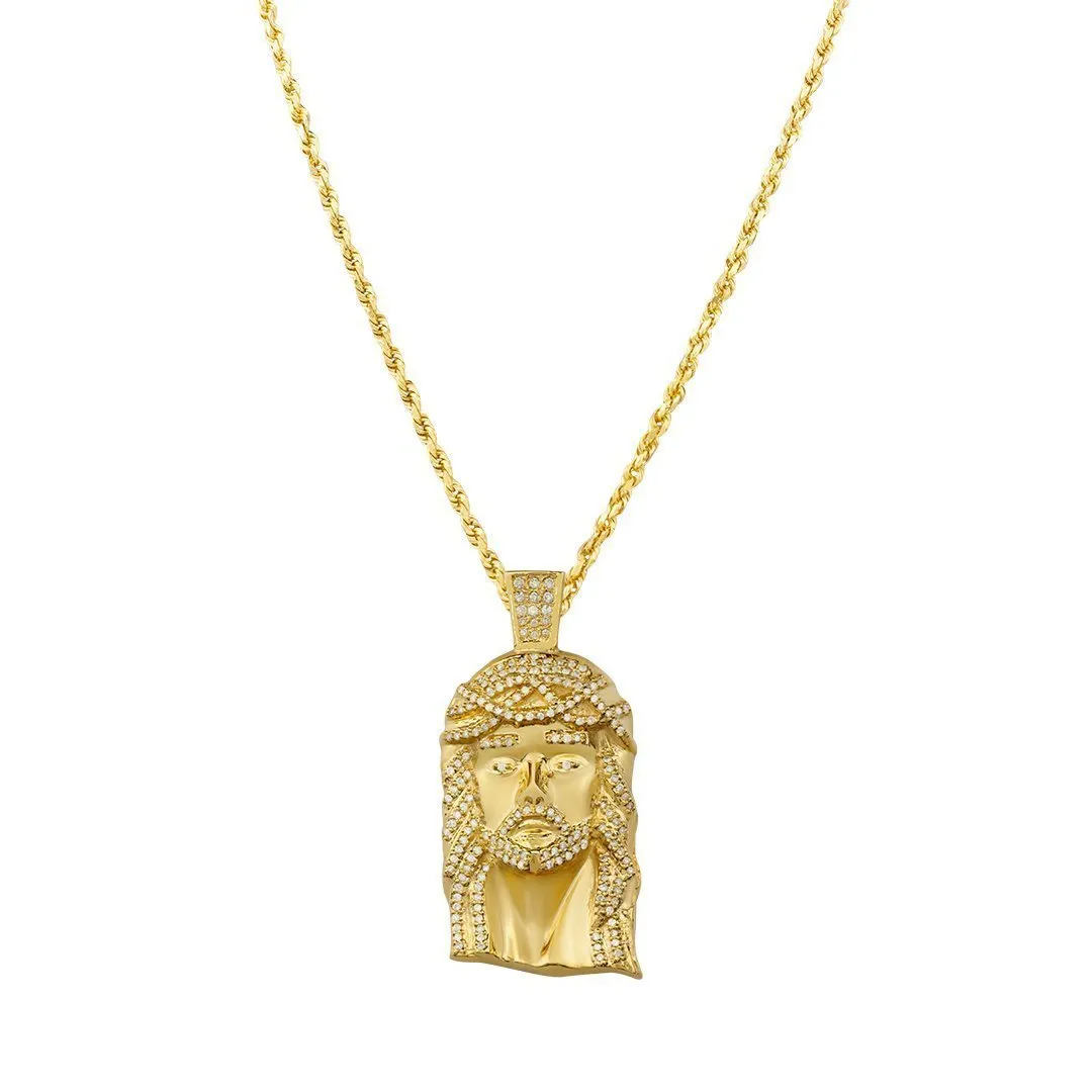 10K Solid Yellow Gold Mens Jesus Head Pendant With Round Cut Diamonds 3.11 Ctw