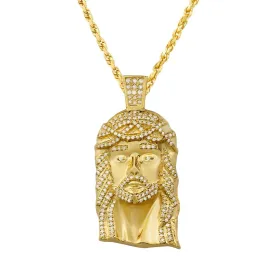 10K Solid Yellow Gold Mens Jesus Head Pendant With Round Cut Diamonds 3.11 Ctw