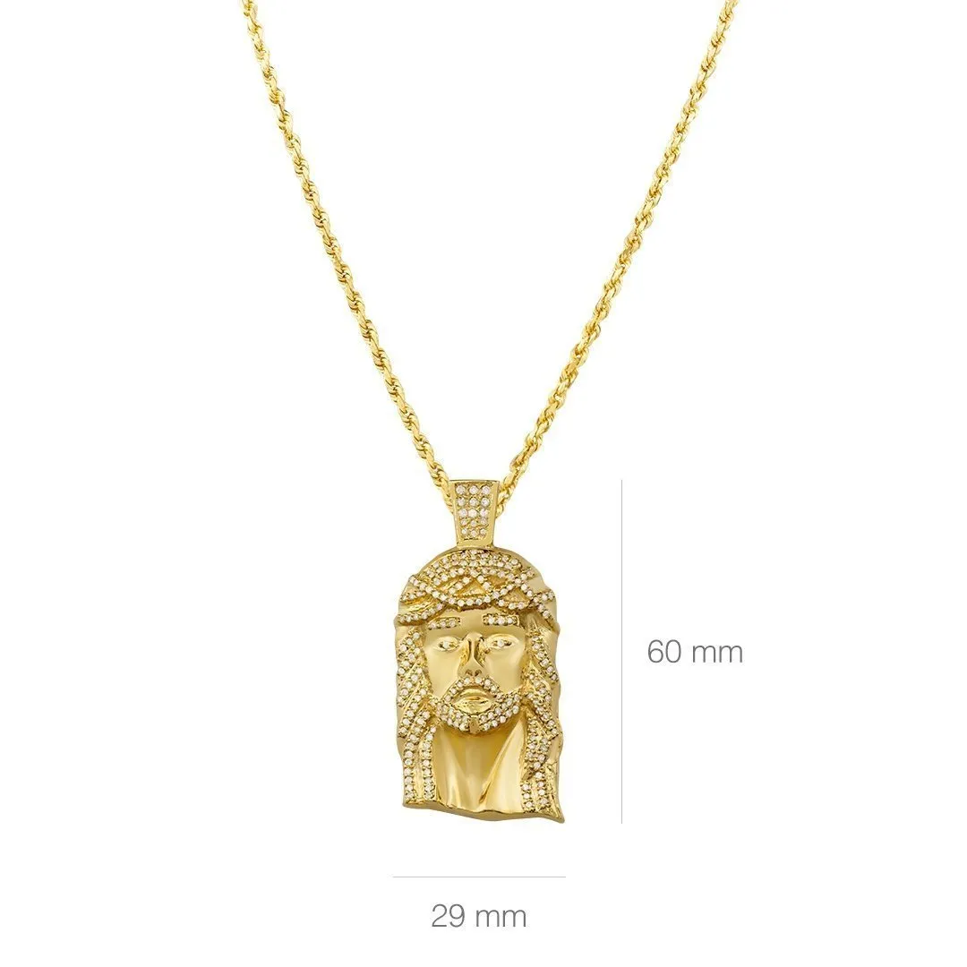 10K Solid Yellow Gold Mens Jesus Head Pendant With Round Cut Diamonds 3.11 Ctw