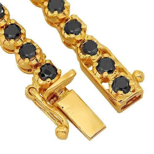 10k Yellow Gold Mens Black Diamond Tennis Chain 5 mm 19.8 Ctw