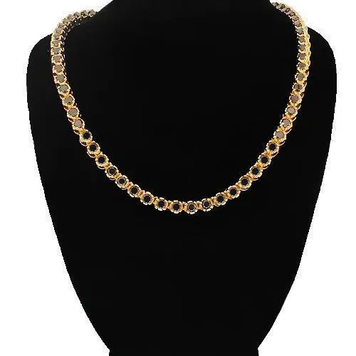 10k Yellow Gold Mens Black Diamond Tennis Chain 5 mm 19.8 Ctw