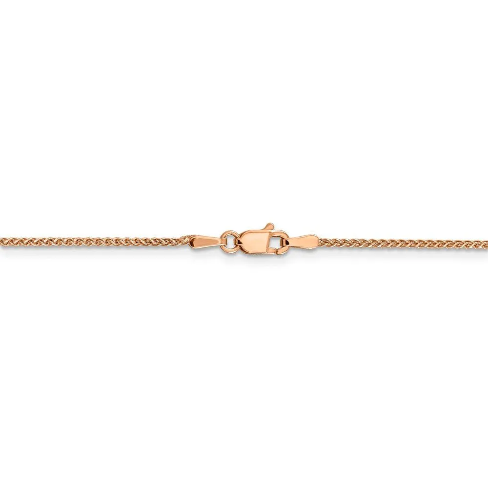 1.2mm, 14k Rose Gold, Diamond Cut Solid Spiga Chain Bracelet, 7 Inch