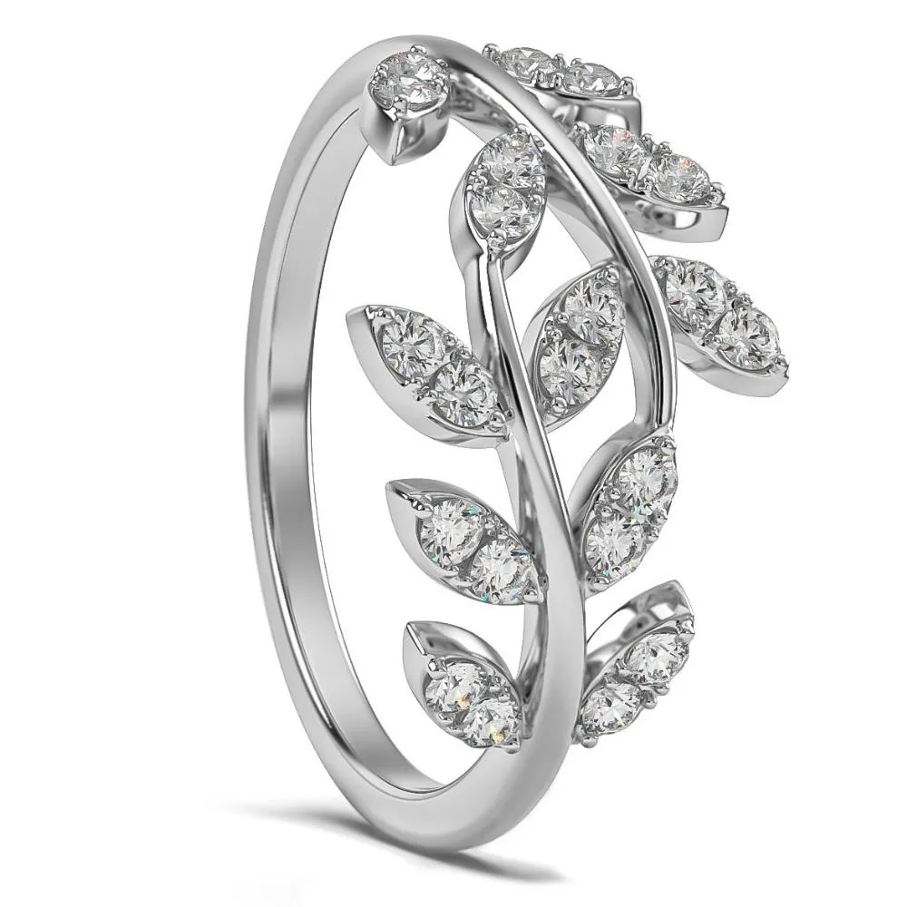 1/3Ct Diamond Wedding Stackable Ring Vine Petal Leaf White Yellow or Rose Gold