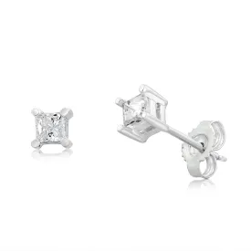 1/4 Carat Diamond Princess Cut Solitaire Earrings in Sterling Silver