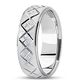 14K Gold Mens Fancy Diamond Cut Wedding Band (7mm)