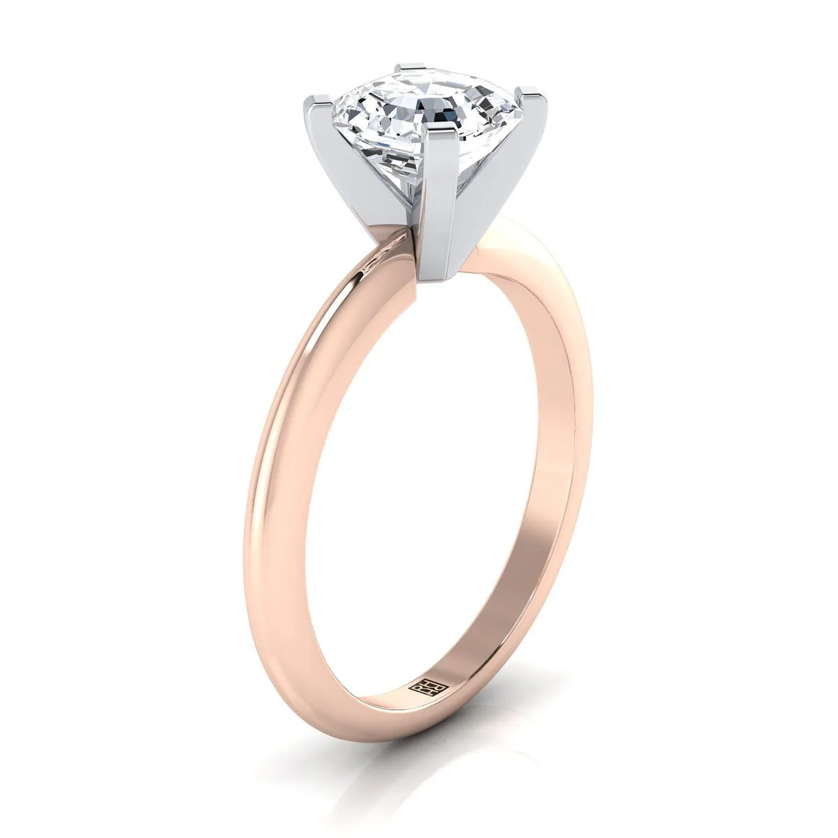 14K Rose Gold Asscher Cut  Classic Low Base Solitaire Engagement Ring