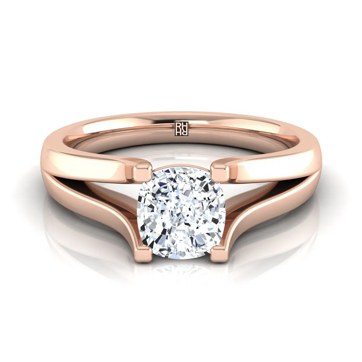 14K Rose Gold Cushion Modern Split Shank Solitaire Engagement Ring