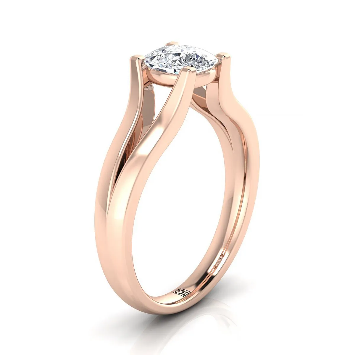 14K Rose Gold Cushion Modern Split Shank Solitaire Engagement Ring