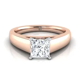 14K Rose Gold Princess Cut  High Polished Signet Style Tapered Solitaire Engagement Ring