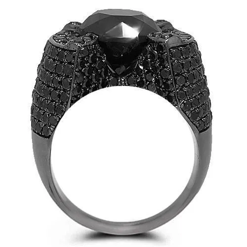 14K Solid Gold Black Rhodium Plated Mens Black Diamond Ring 8.75 Ctw