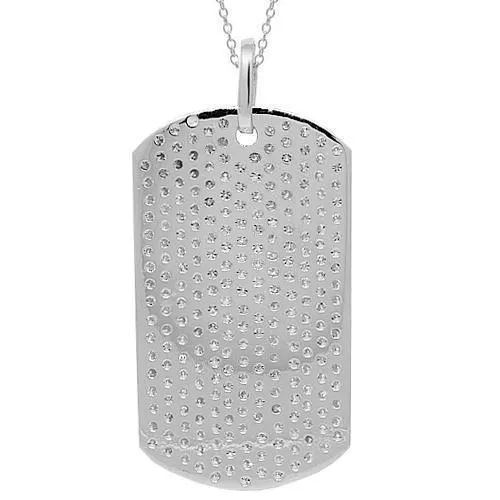 14K Solid White Gold Mens Diamond Dog Tag Pendant 3.50 Ctw