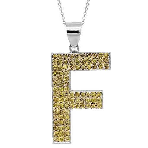 14K Solid White Gold Mens Yellow Diamond Initial Letter Pendant 2.50 Ctw