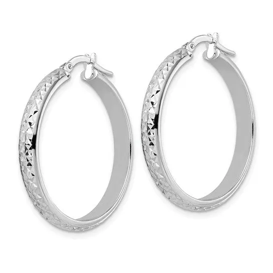 14K W Gold Dia Cut Hoop Earrings 3.0grms