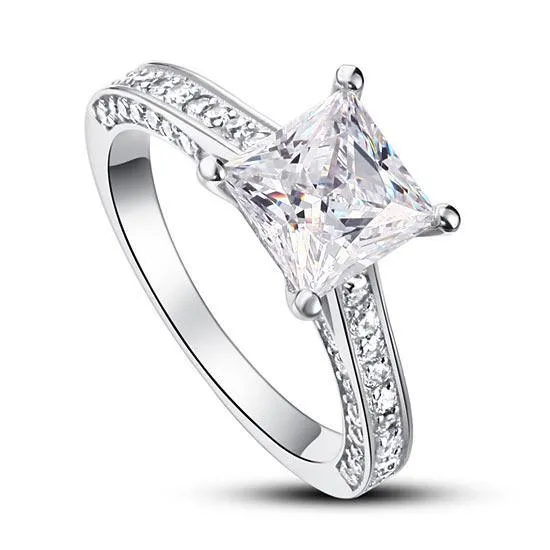 1.5 Carat Princess Cut Created Zirconia 925 Sterling Silver Wedding Engagement Ring MJXFR8009