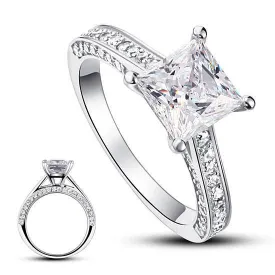 1.5 Carat Princess Cut Created Zirconia 925 Sterling Silver Wedding Engagement Ring MJXFR8009