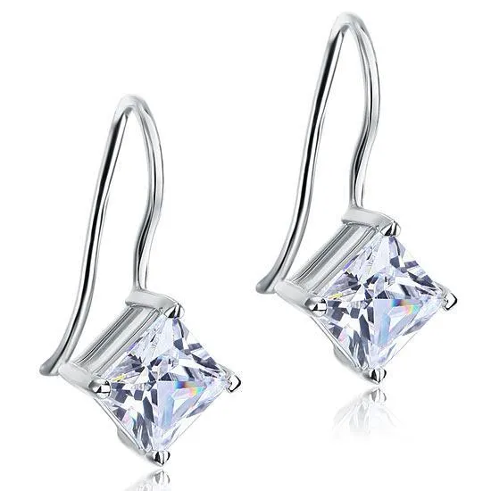 1.5 Carat Princess Cut Created Zirconia Dangle Drop 925 Sterling Silver Earrings MXFE8100