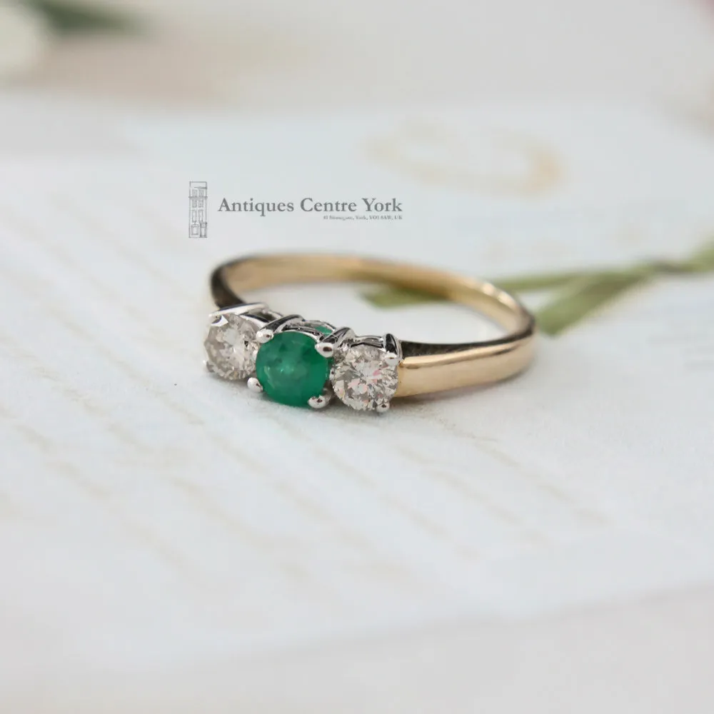 18ct Emerald & Diamond 3 Stone Ring