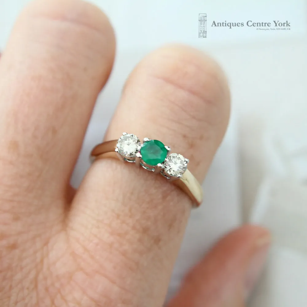 18ct Emerald & Diamond 3 Stone Ring