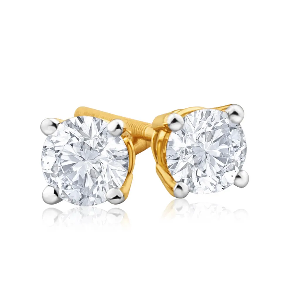 18ct Yellow Gold Screwback Stud Earrings With 0.5 Carats Of Diamonds