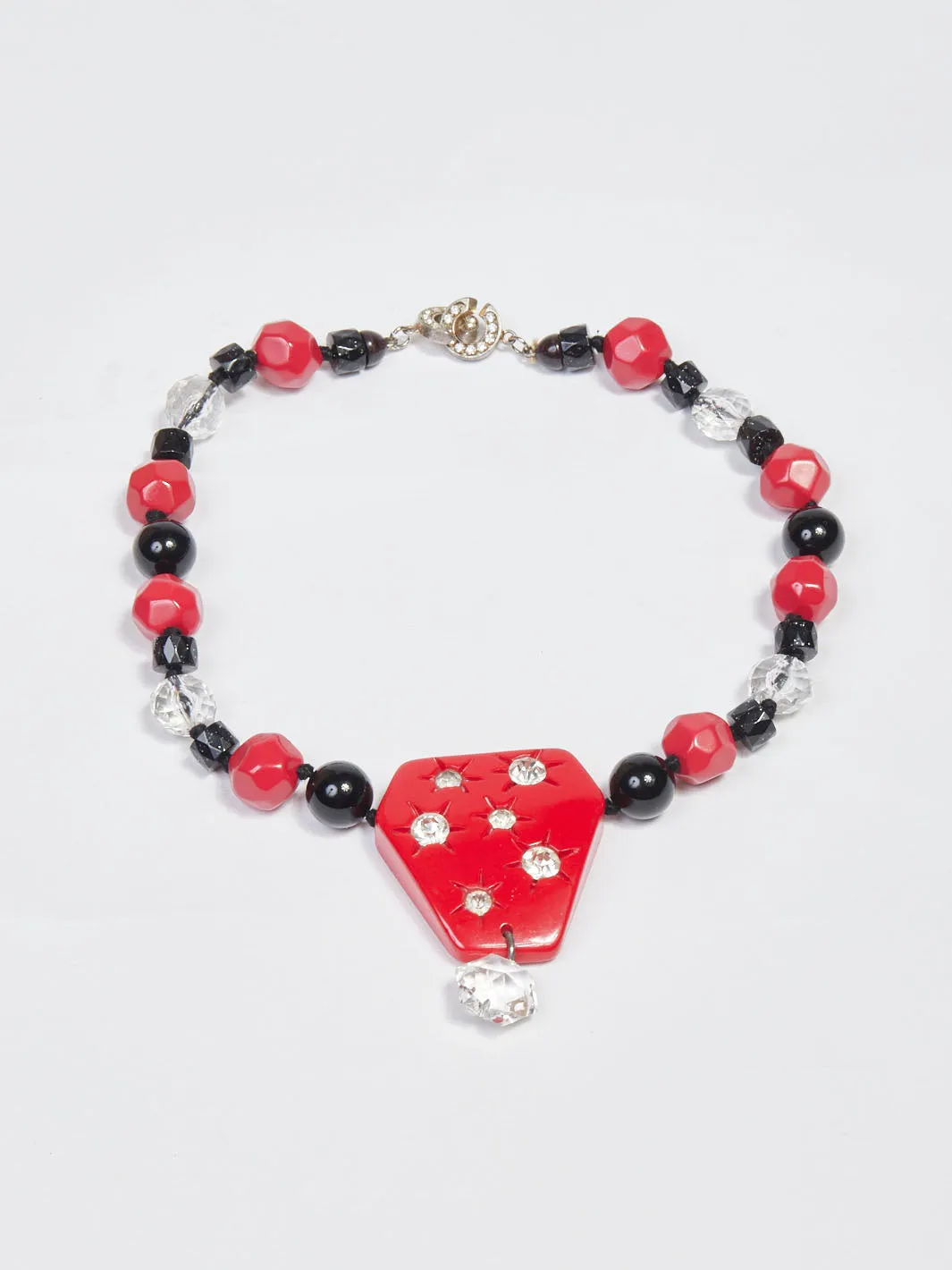 1980s necklace with red and black beads