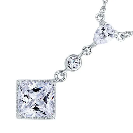 2 Carat Princess Cut Created Zirconia Dangle 925 Sterling Silver Pendant Necklace MXFN8031