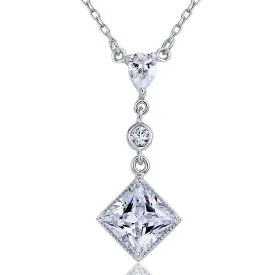 2 Carat Princess Cut Created Zirconia Dangle 925 Sterling Silver Pendant Necklace MXFN8031