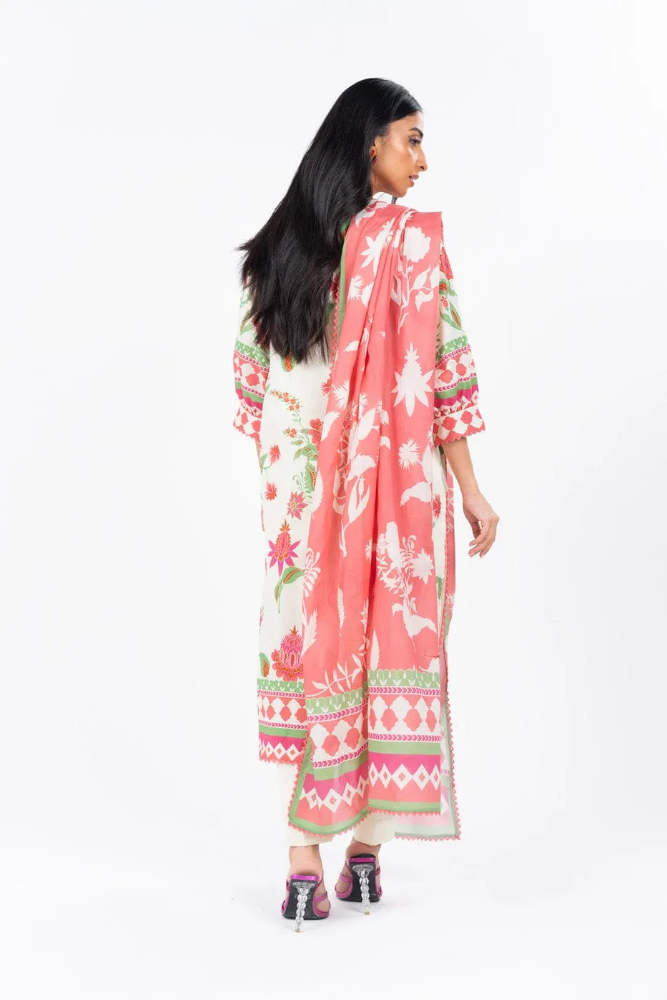 3 Pc Printed Cambric Suit With Printed Lawn Dupatta