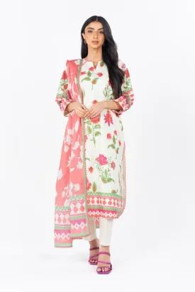 3 Pc Printed Cambric Suit With Printed Lawn Dupatta