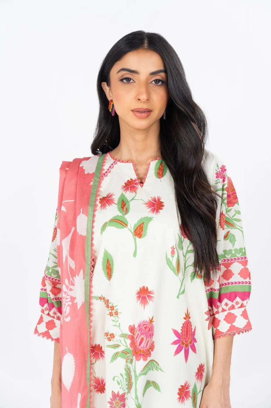 3 Pc Printed Cambric Suit With Printed Lawn Dupatta