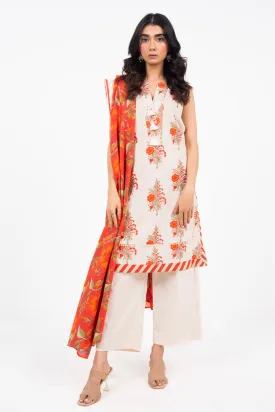 3 Piece Printed Khaddar Suit With Light Khaddar Dupatta