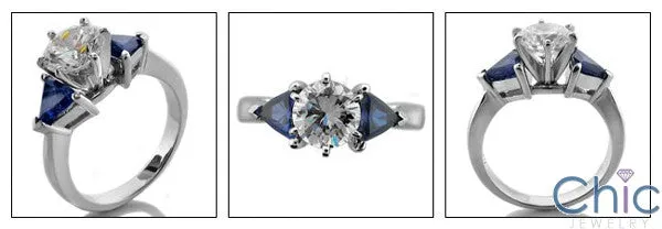 3 Stone 1.25 Round Sapphire Triangles Cubic Zirconia Cz Ring