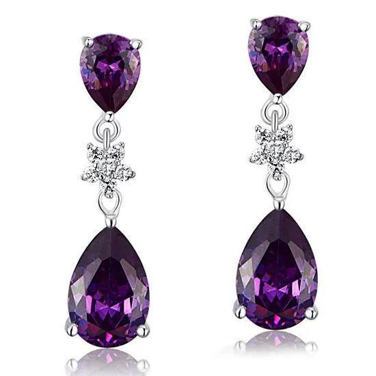 3.5 Carat Purple Pear Cut Created Sapphire 925 Sterling Silver Dangle Earrings MXFE8016