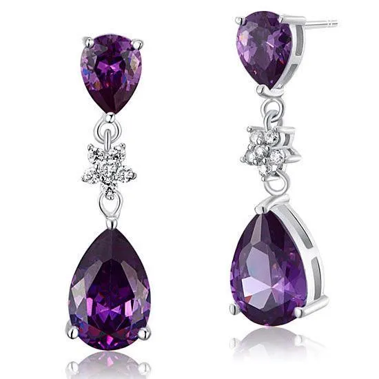 3.5 Carat Purple Pear Cut Created Sapphire 925 Sterling Silver Dangle Earrings MXFE8016