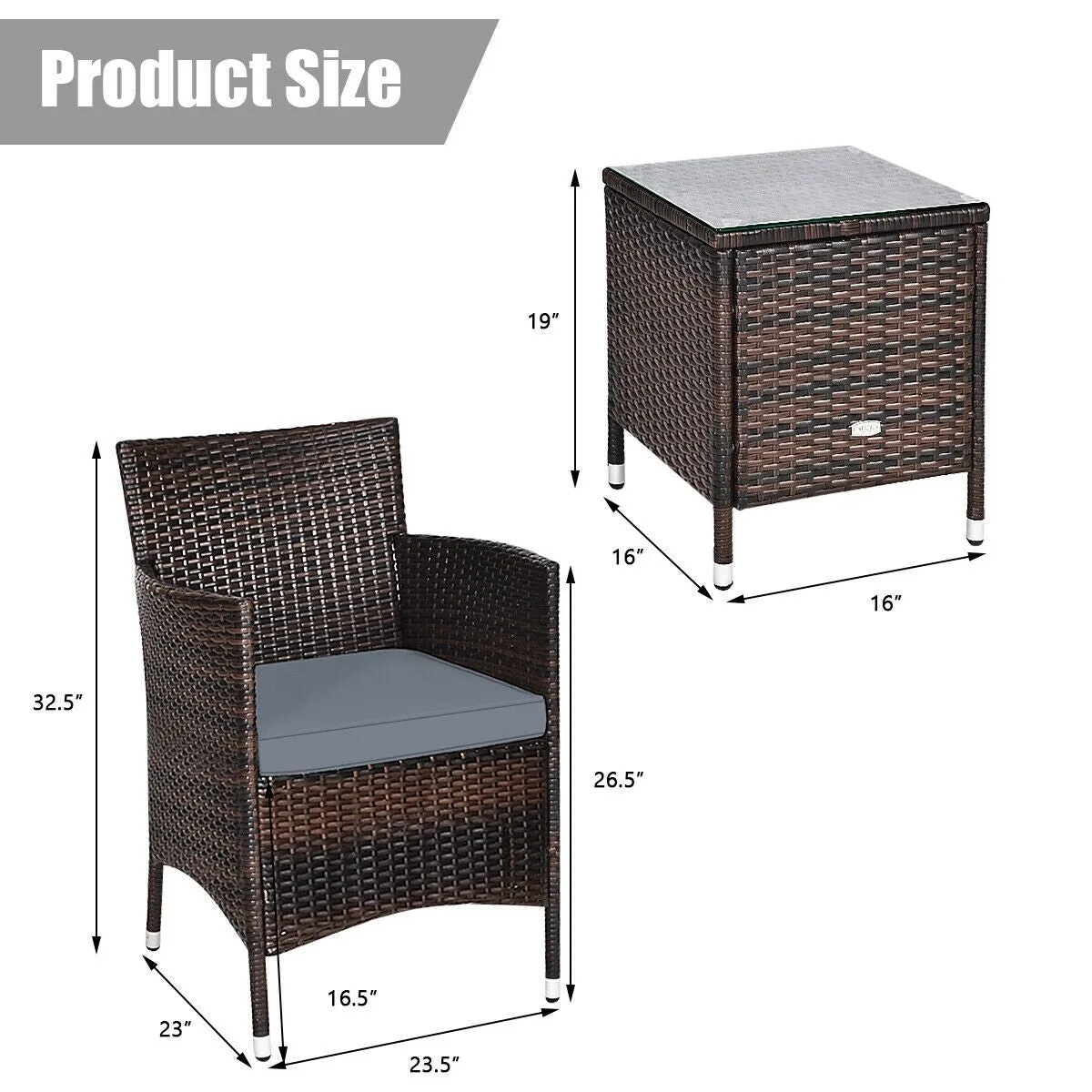 3pc Patio Wicker Rattan Outdoor Furniture Set - Gray