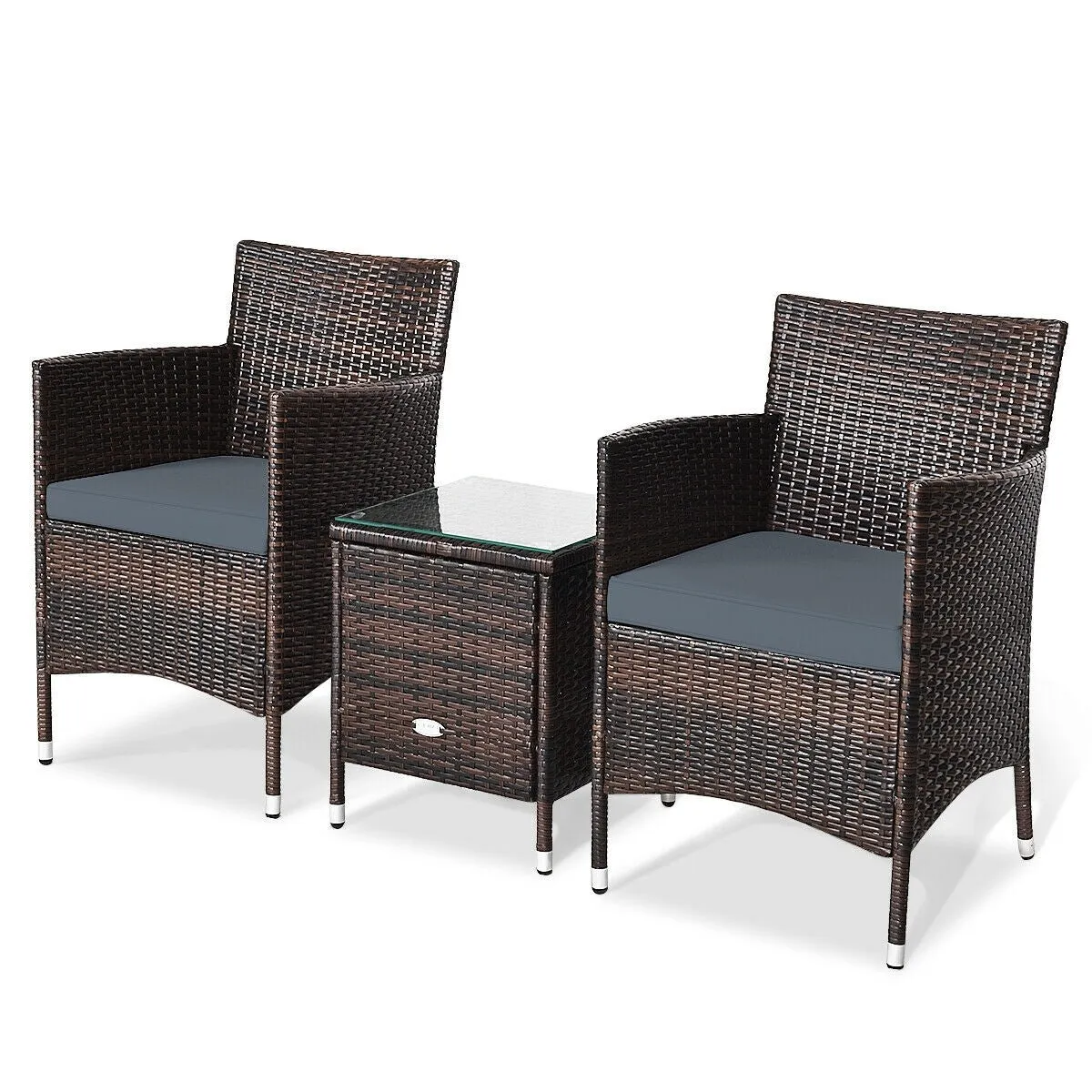 3pc Patio Wicker Rattan Outdoor Furniture Set - Gray