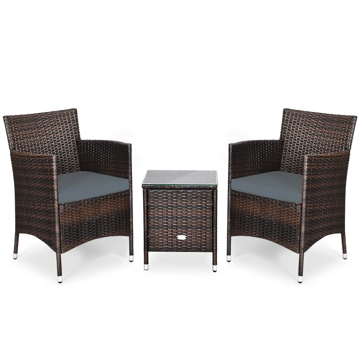 3pc Patio Wicker Rattan Outdoor Furniture Set - Gray