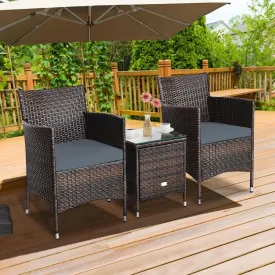 3pc Patio Wicker Rattan Outdoor Furniture Set - Gray