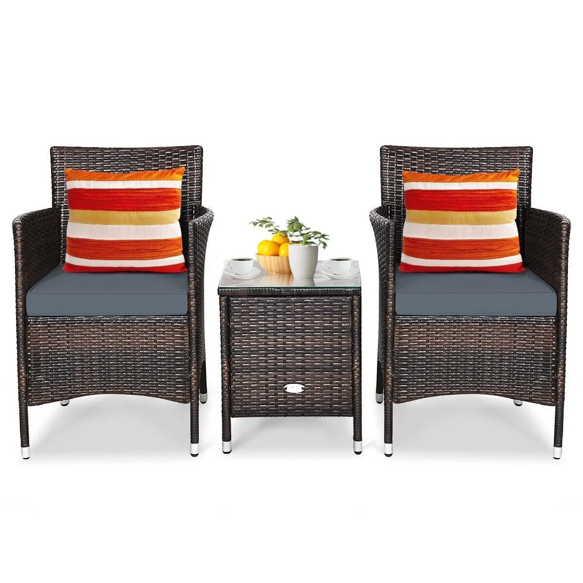 3pc Patio Wicker Rattan Outdoor Furniture Set - Gray