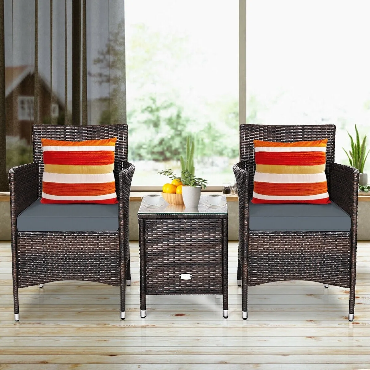 3pc Patio Wicker Rattan Outdoor Furniture Set - Gray