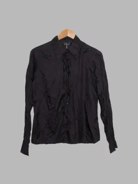 Agnes B Paris 1990s black creased silk shirt with collar ruffle