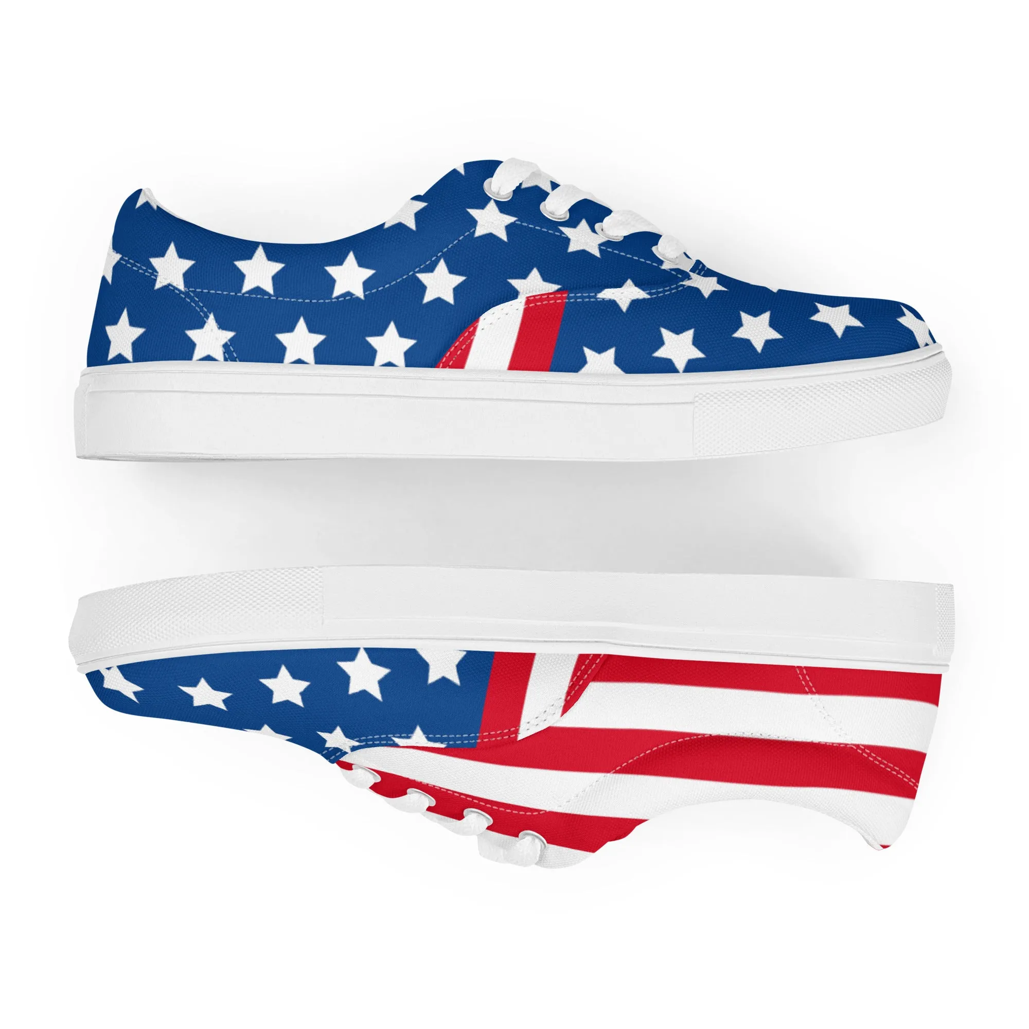 American Flag Men's Low Tops, US Flag July Forth Best Designer Men’s Lace-up Canvas Shoes (US Size: 5-13)