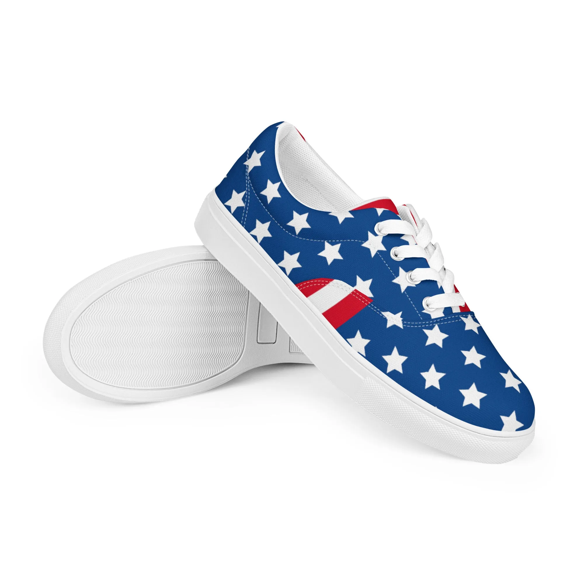 American Flag Men's Low Tops, US Flag July Forth Best Designer Men’s Lace-up Canvas Shoes (US Size: 5-13)